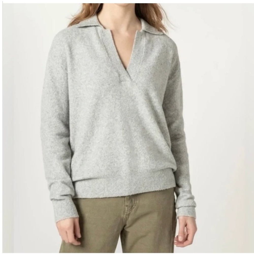 J.Crew Women's Extra-Soft Heather Gray Collared V-Neck Polo Sweater Sz S NWOT